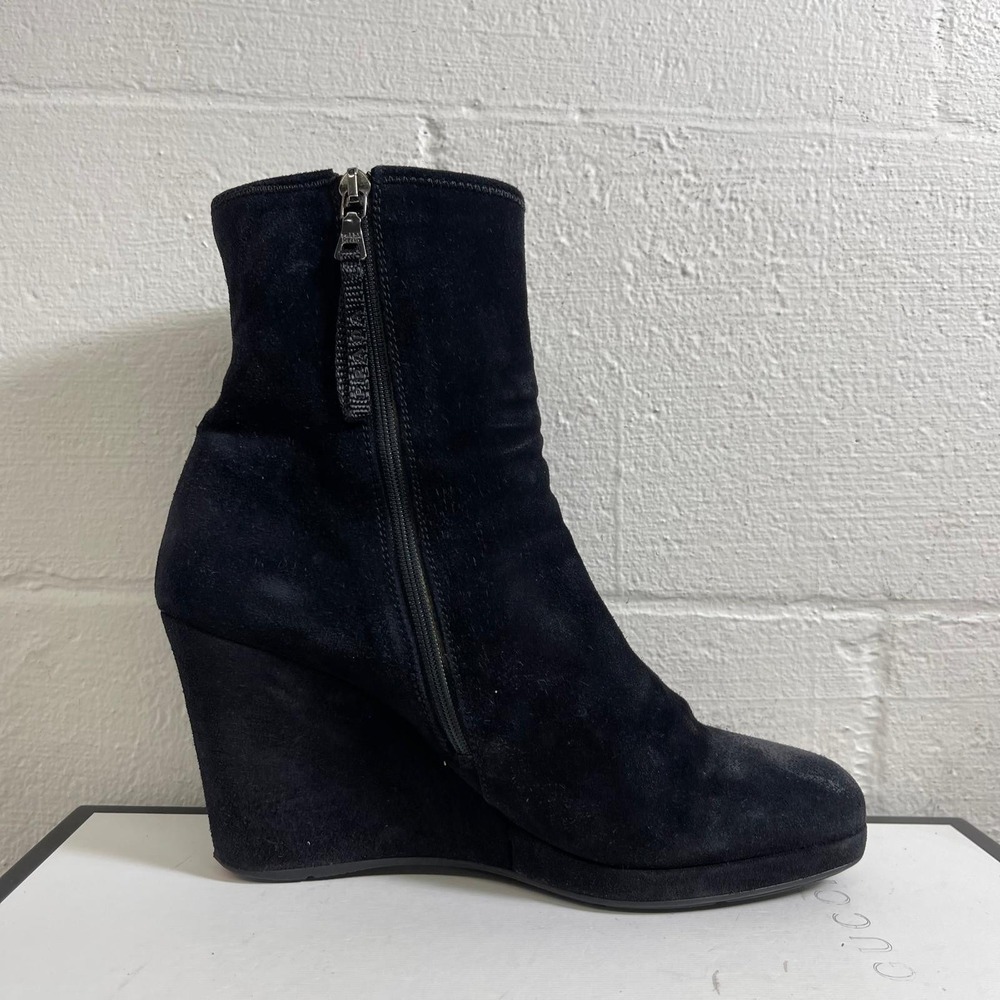 Vintage Prada Wedge Boot Black Suede Zip Side Women's Size 38.5 EU/8.5 US - Picture 2 of 14